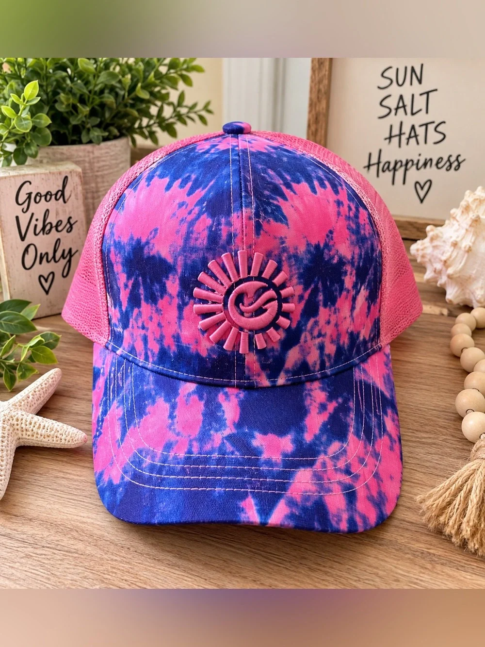 💗 Tri Sirena Pink & Blue Tie-Dye Trucker Hat 🧢